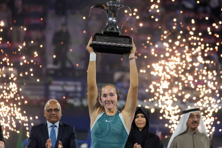Andreeva celebrates after the match