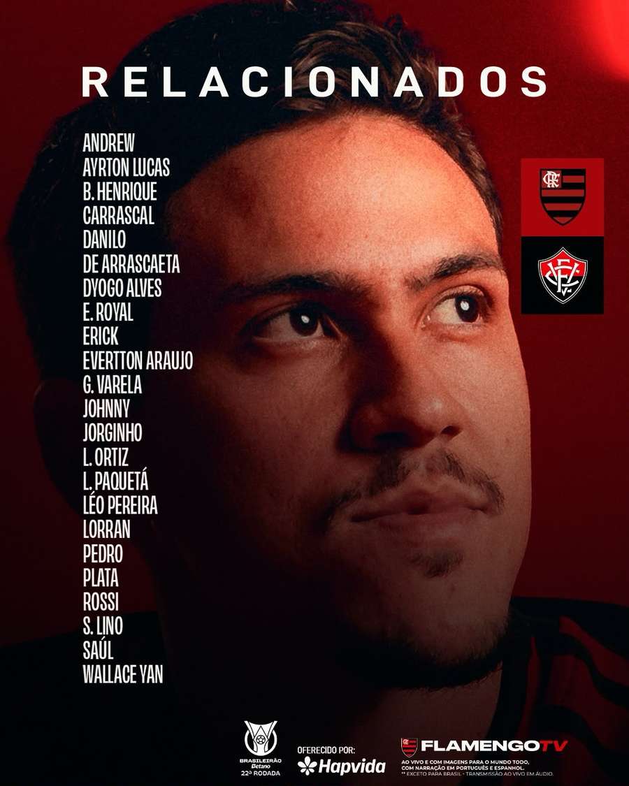 Relacionados do Flamengo contra o Vitória Relacionados do Flamengo contra o Vitória