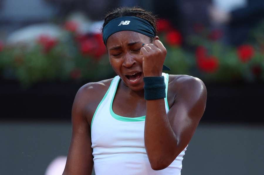Coco Gauff reacts during the final match against Elina Svitolina in Rome Coco Gauff reacts during the final match against Elina Svitolina in Rome