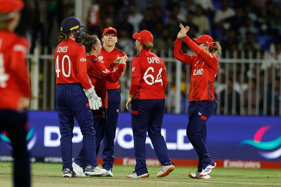 England's women's team celebrate their win