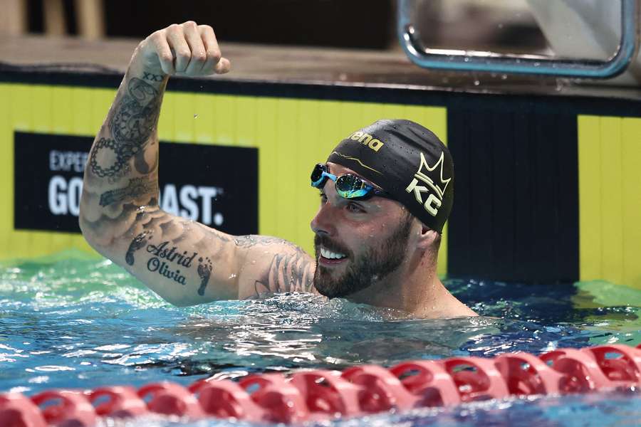 Kyle Chalmers celebrates winning the Mens 100m Butterfly final during the 2026 Australian Open.