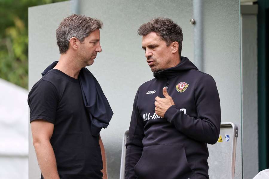 Thomas Stamm (r.) mit Jochen Saier (l.) vom SC Freiburg.