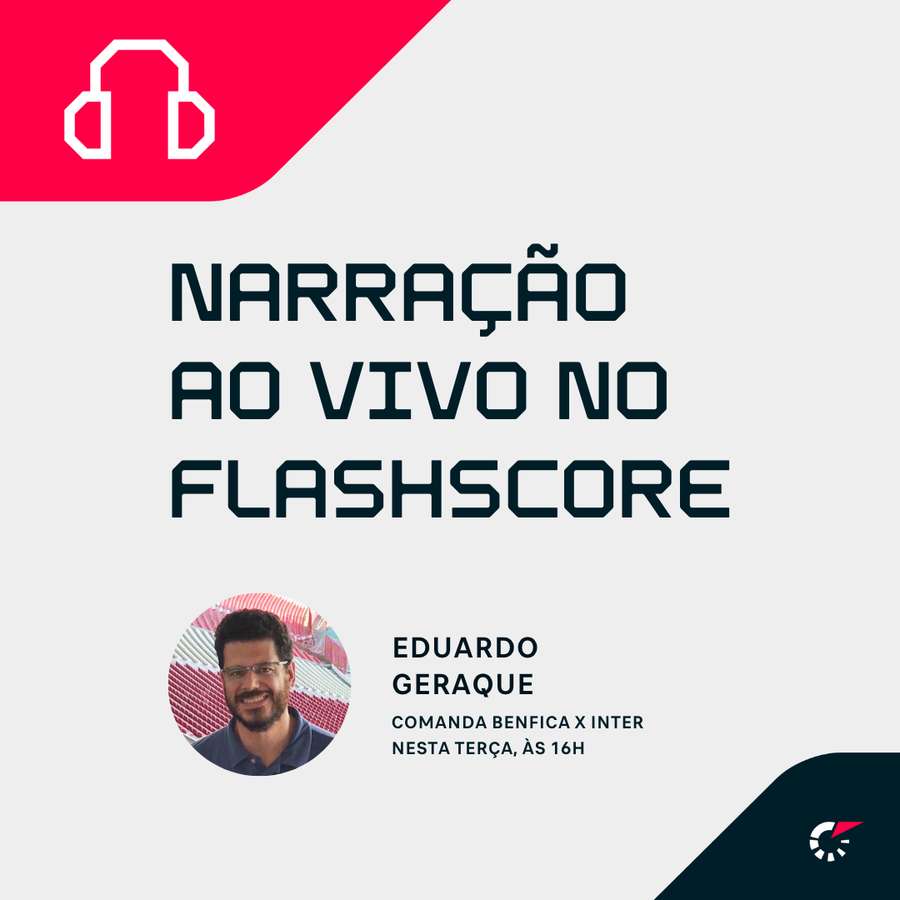 Flashscore transmite Benfica x Inter de Milão com narração ao vivo