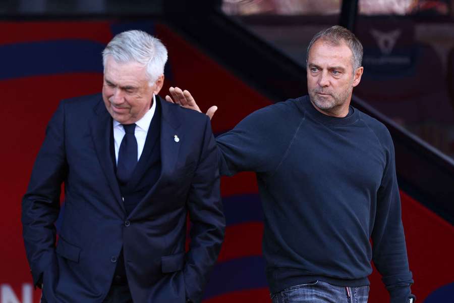 Real Madrid coach Carlo Ancelotti and FC Barcelona coach Hansi Flick before the match