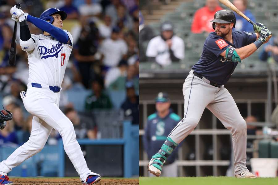 Dodgers star Shohei Ohtani (left) and Seattle Mariners star Cal Raleigh (right) hitting home runs (2025)