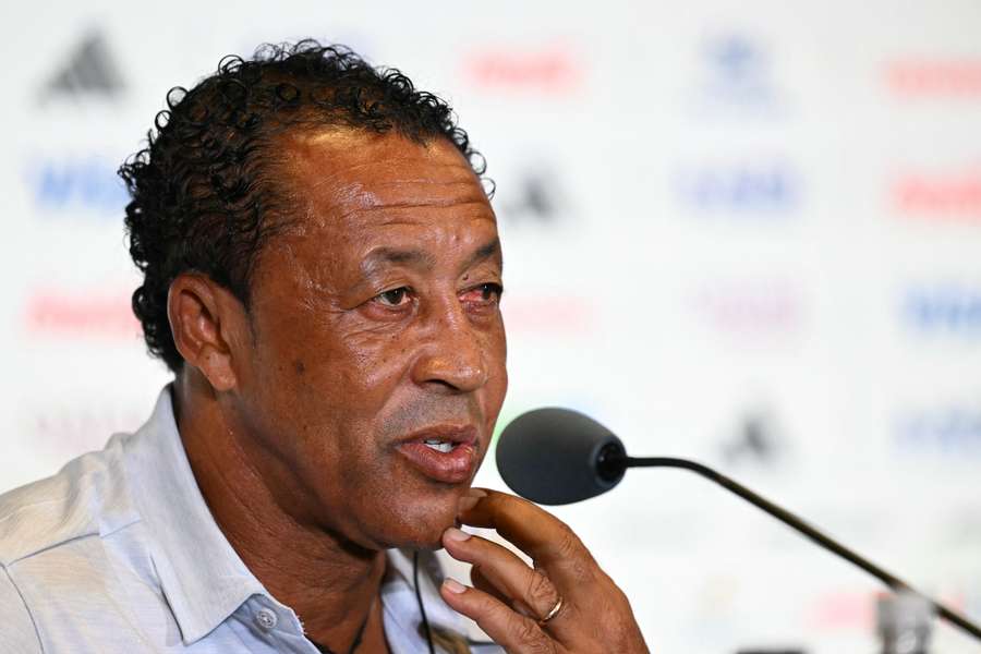 Cape Verde head coach Bubista speaks with the media before his team's next World Cup match versus Uruguay. Cape Verde head coach Bubista speaks with the media before his team's next World Cup match versus Uruguay.