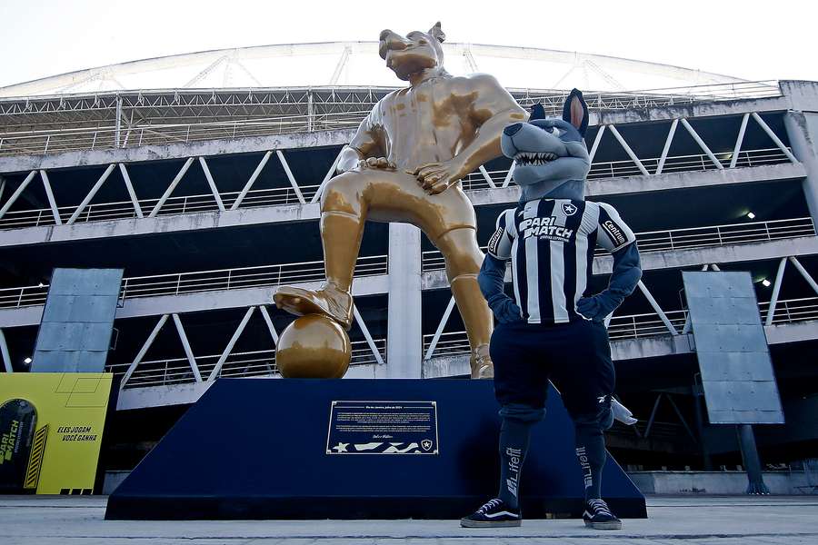 Het standbeeld van Bira, de mascotte van Botafogo bij Nilton Santos