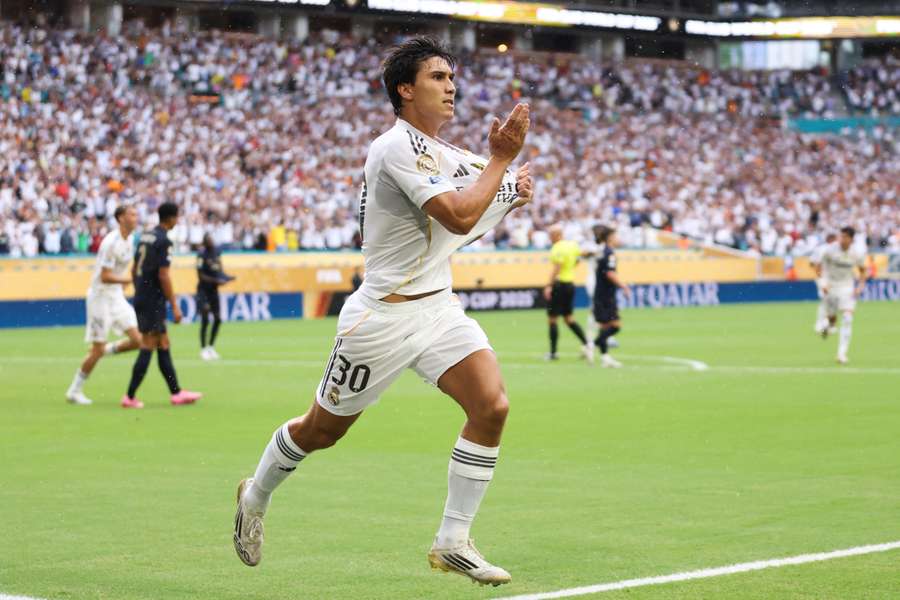 Gonzalo García celebra uno de sus goles en el Mundial de Clubes