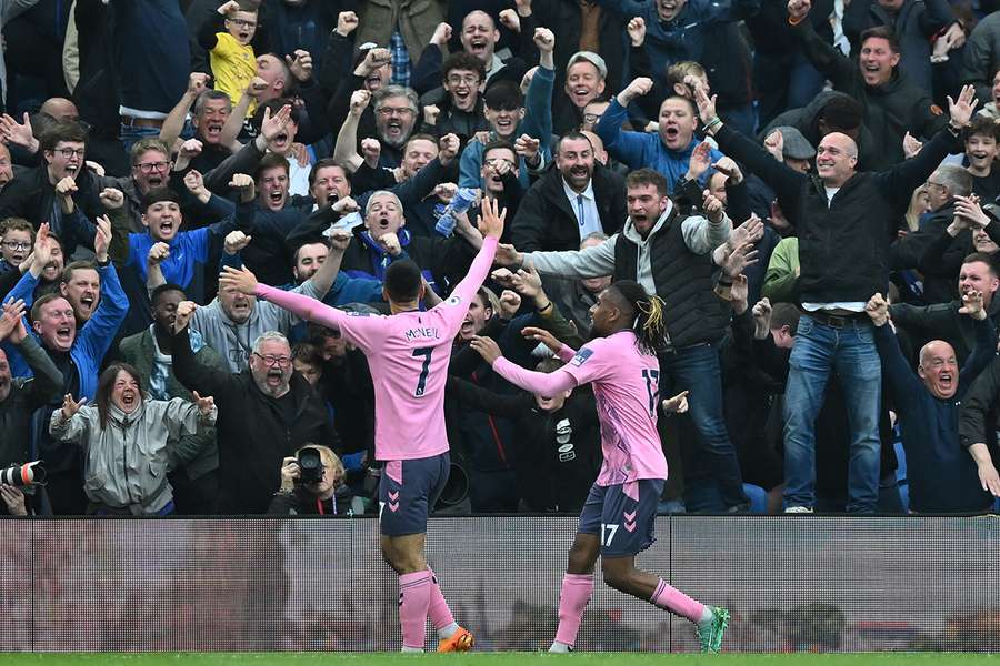 McNeil celebrates with Everton fans