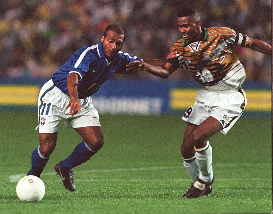 Lucas Radebe against Brazil in 1997