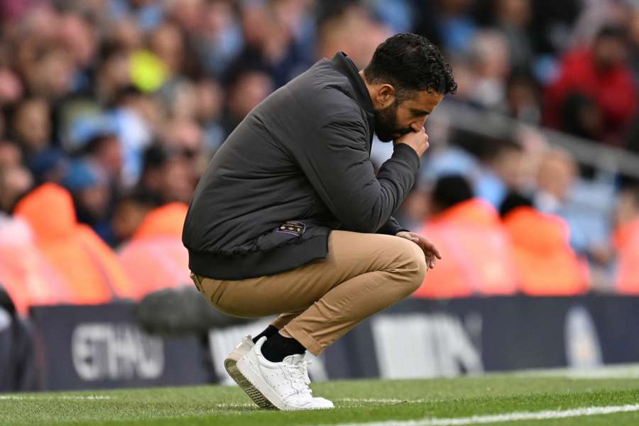 A disappointed Ruben Amorim during United's defeat against Brentford