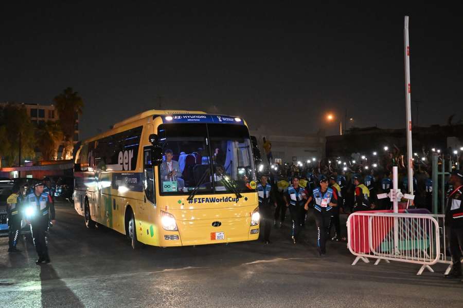 The Brazil bus arrives at their team hotel