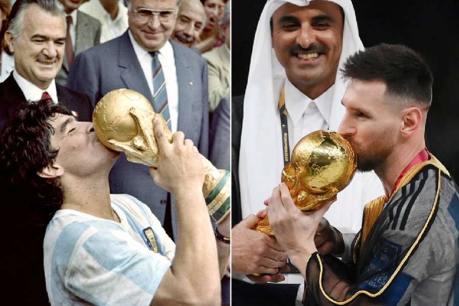 Messi e Maradona, dois ídolos do futebol argentino