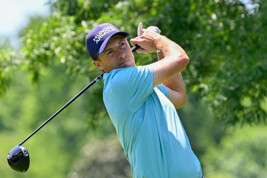 Jordan Spieth hits a tee shot during Truist Championship 2026