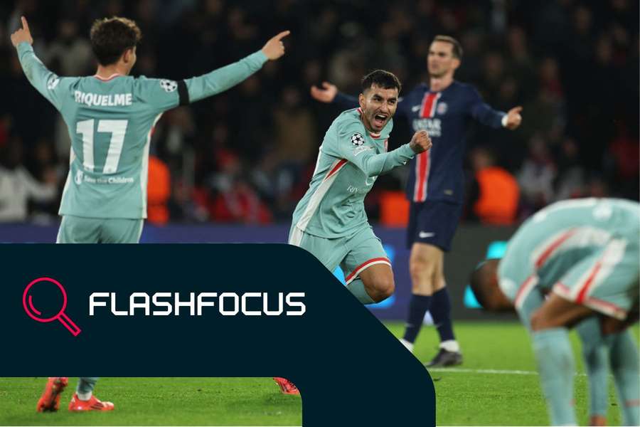 Ángel Correa celebra su gol ante el PSG en la Champions League