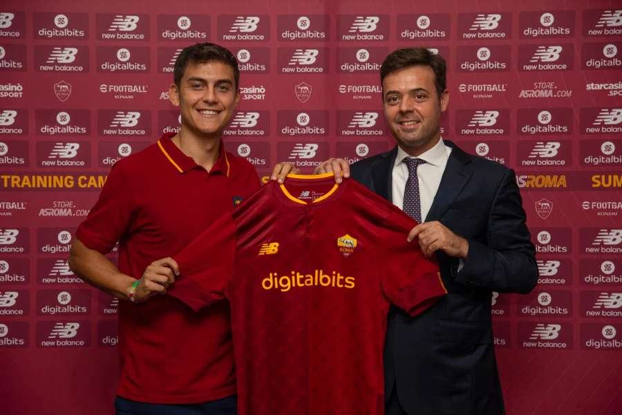 Paulo Dybala with Tiago Pinto after signing with Roma