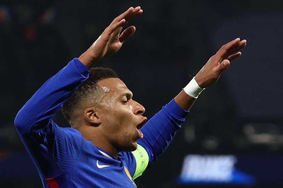 Mbappe celebrates after scoring for France