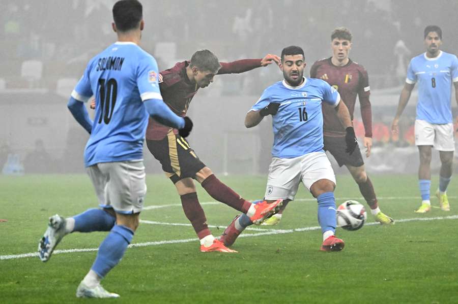 Leandro Trossard shoots but fails to score during the UEFA Nations League