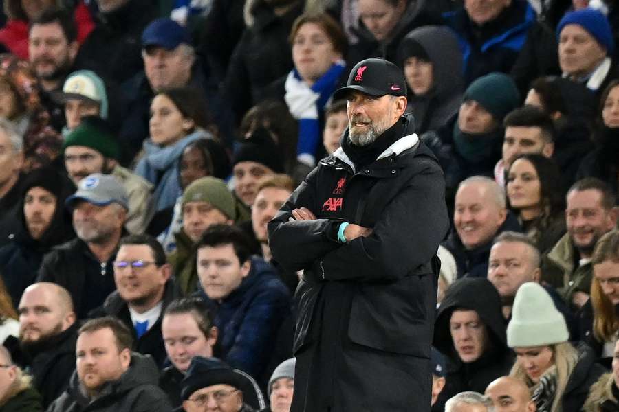 Jurgen Klopp looks on during the English Premier League football match between Brighton and Liverpool