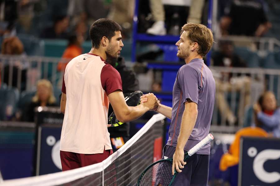 Alcaraz (left) is out of the men's tournament in Miami