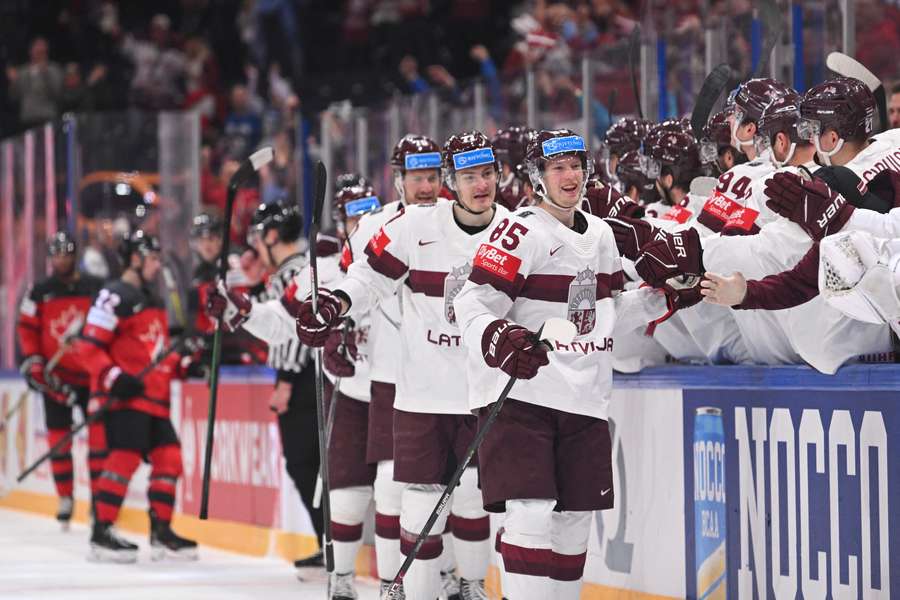 Locmelis celebrates opening the scoring for Latvia
