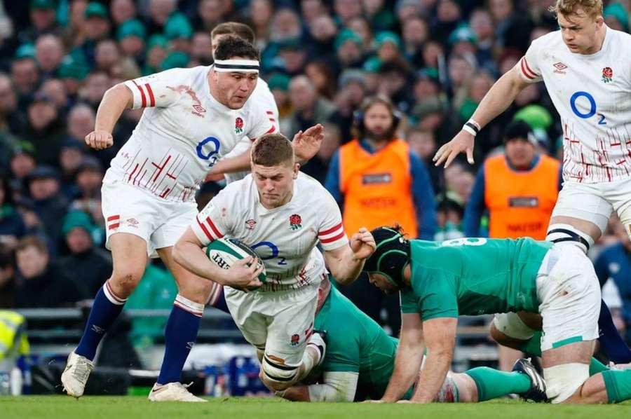 England's Jack Willis is tackled against Ireland last weekend