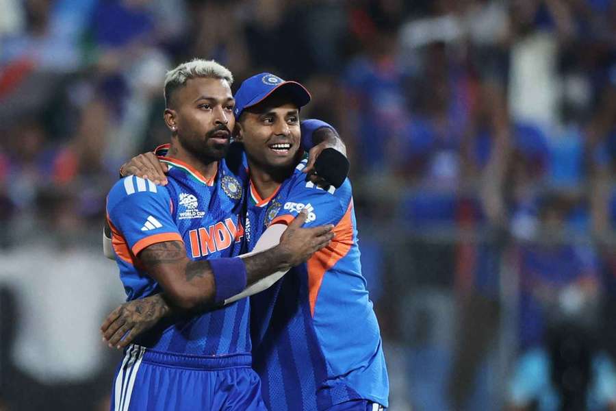 Hardik Pandya, left, and Suryakumar Yadav during India's semi-final win over England