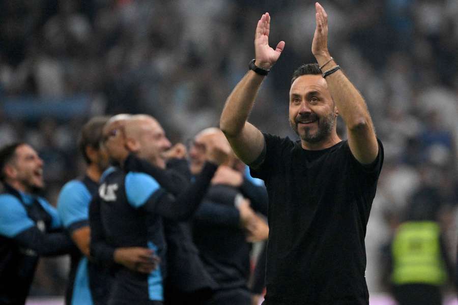 Roberto De Zerbi après la victoire face au Paris Saint-Germain en Ligue 1. 