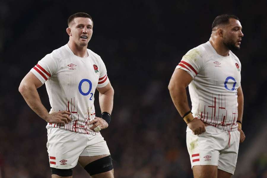 England's Tom Curry and Ellis Genge during a match