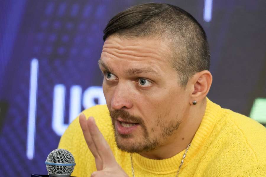 Ukraine's unified world heavyweight boxing champion Oleksandr Usyk at a press conference