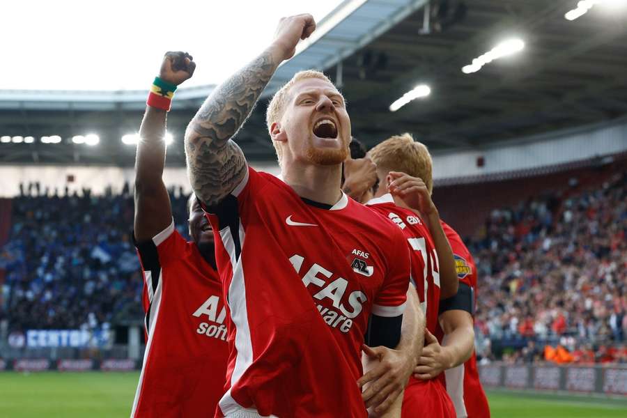 AZ striker Mexx Meerdink celebrates scoring a goal against Levski Sofia AZ striker Mexx Meerdink celebrates scoring a goal against Levski Sofia