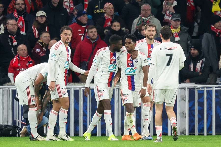 L’attaquant lyonnais Endrick célèbre son but lors des seizièmes de finale de la Coupe de France face à Lille, le 11 janvier 2026