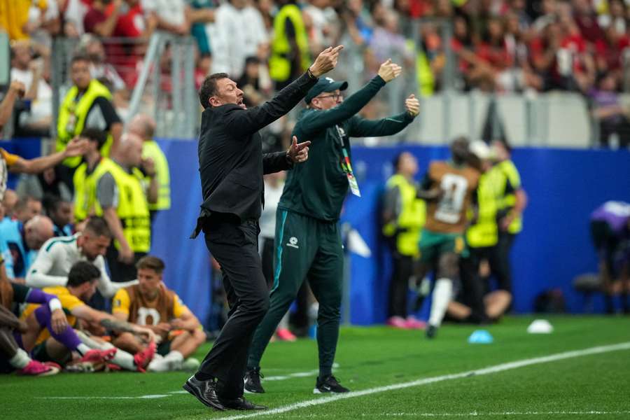 An animated Tony Popovic during Australia's World Cup Round of 32 match against Egypt.