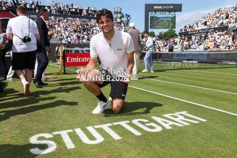 Taylor Fritz celebrates his win in Stuttgart Taylor Fritz celebrates his win in Stuttgart