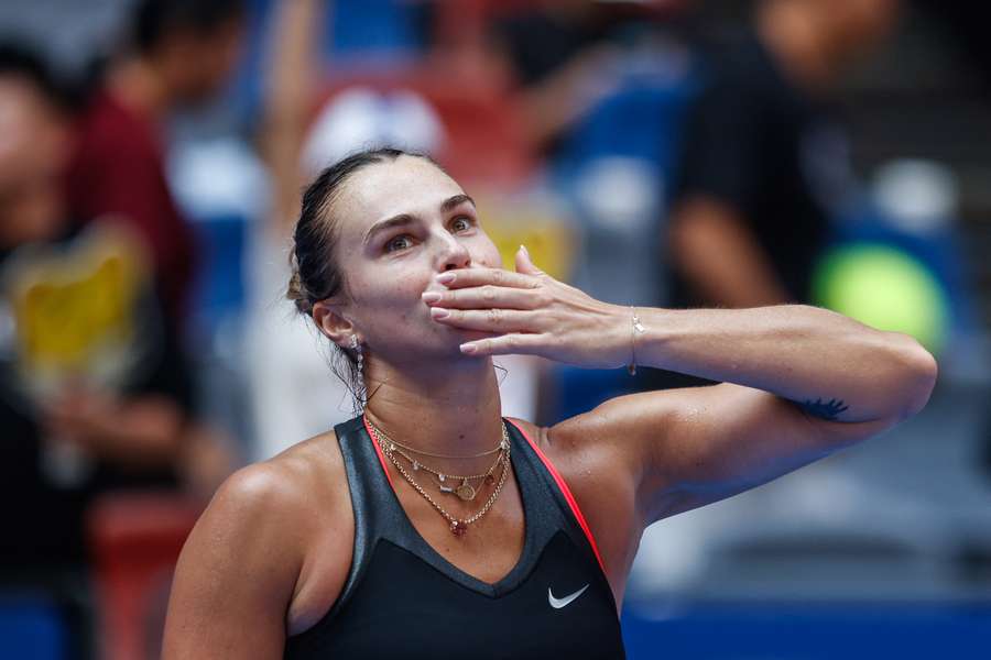 Sabalenka celebrates after her win