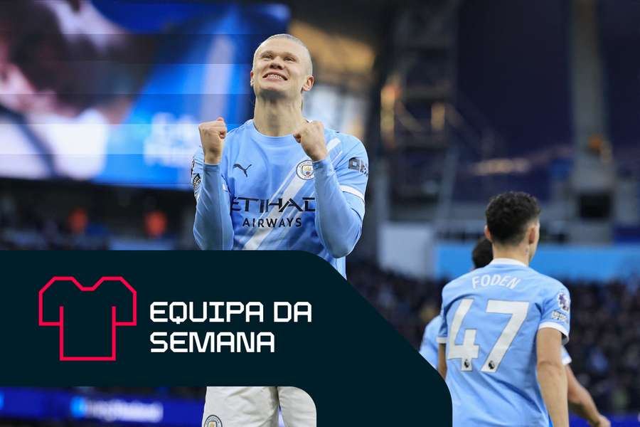 Erling Haaland celebra pelo Manchester City Erling Haaland celebra pelo Manchester City