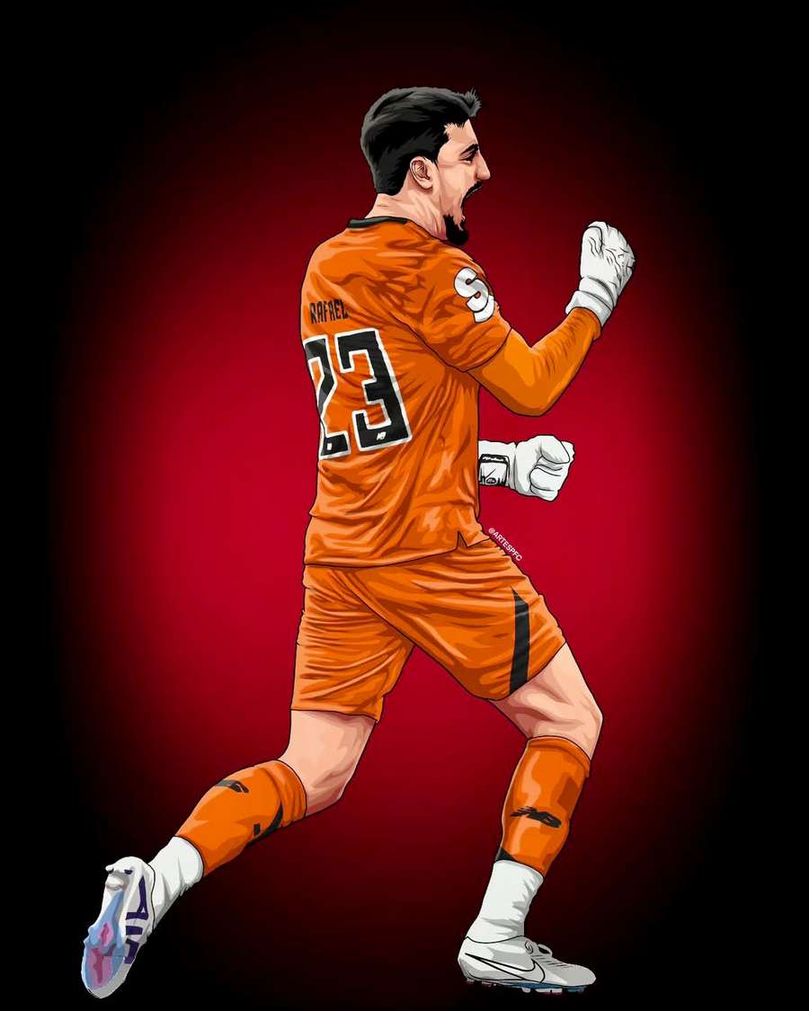 Ilustração de André Luis (Arte SPFC) relembra grande atuação de Rafael na Supercopa Rei de 2024