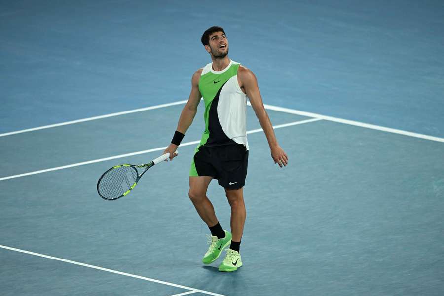 Carlos Alcaraz celebrates winning his match