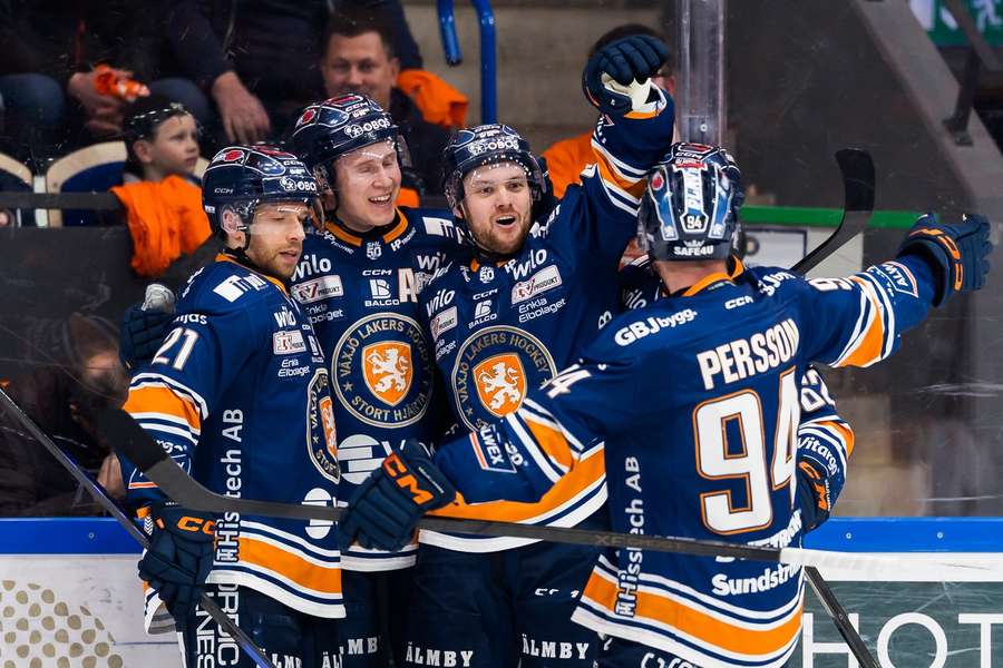 Vaxjo celebrate Lucas Elvenes' goal
