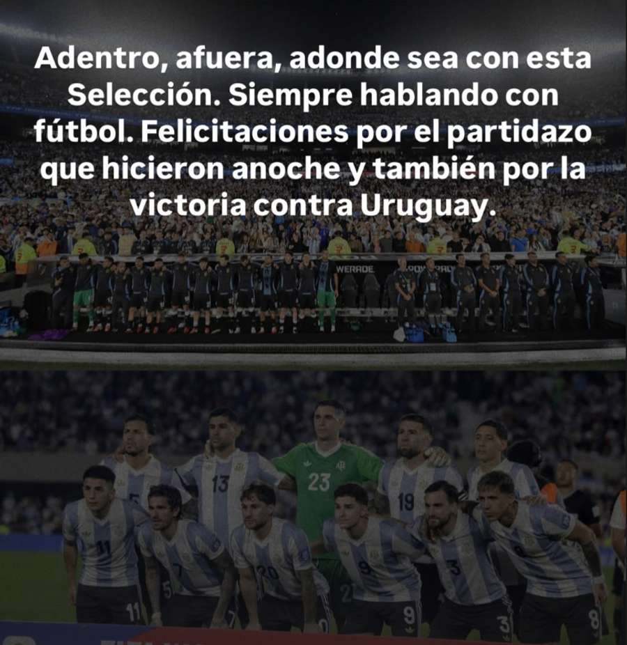 Mensagem de Messi com um destinatário claro