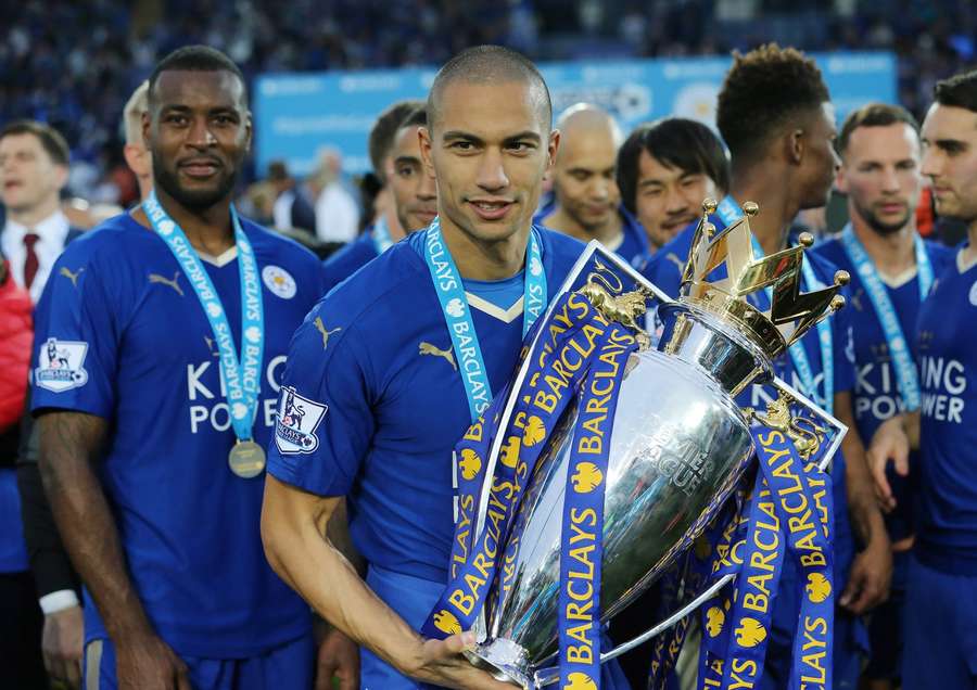Gokhan Inler with the Premier League trophy during his time with Leicester City