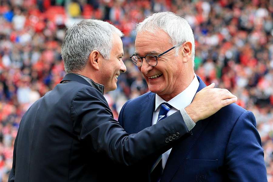 Leicester City manager Claudio Ranieri greets Manchester United manager Jose Mourinho Leicester City manager Claudio Ranieri greets Manchester United manager Jose Mourinho