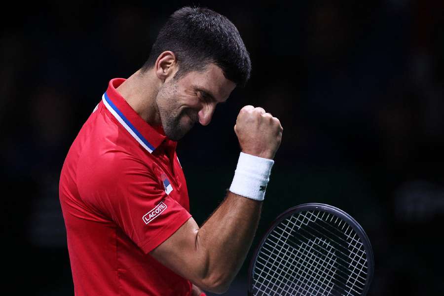 Novak Djokovic in Davis Cup action against Jannik Sinner