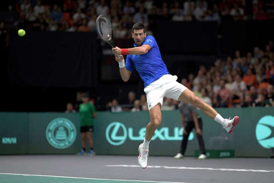 Djokovic in action during his recent Davis Cup commitments with Serbia