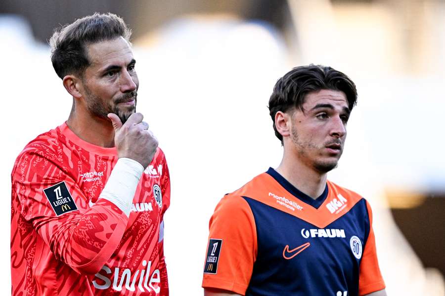 Montpellier's Benjamin Lecomte and Joris Chotard react at the end of their loss to Le Havre
