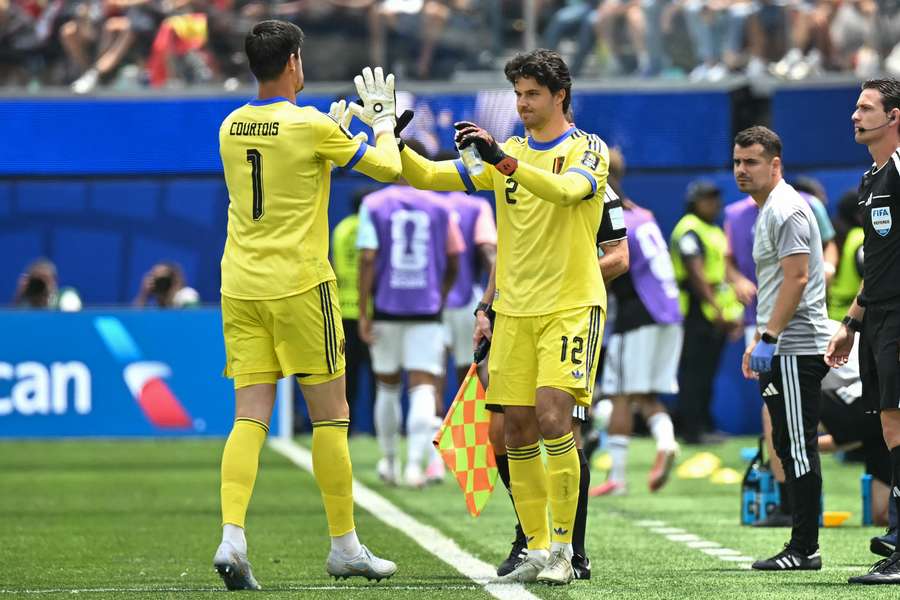 Thibaut Courtois is replaced by Senne Lammens during Belgium's World Cup quarter-final loss to Spain.