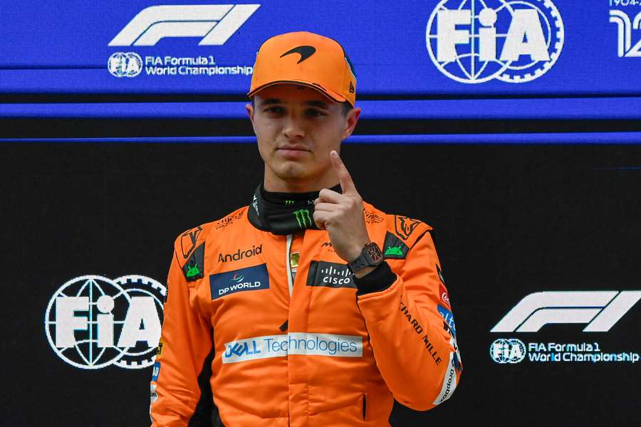 McLaren's Lando Norris reacts after sprint qualifying