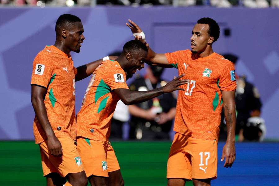 Nicolas Pepe celebrates one of his two goals against Curacao.