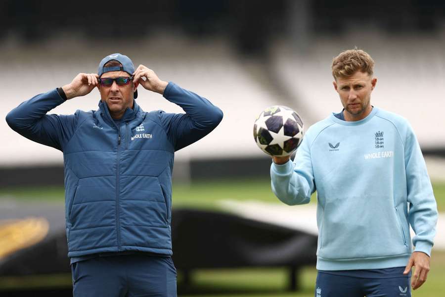 England interim coach Marcus Trescothick and captain Joe Root at pre-game training. England interim coach Marcus Trescothick and captain Joe Root at pre-game training.