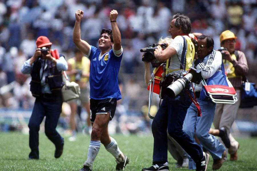 Maradona celebrates at the end of the match